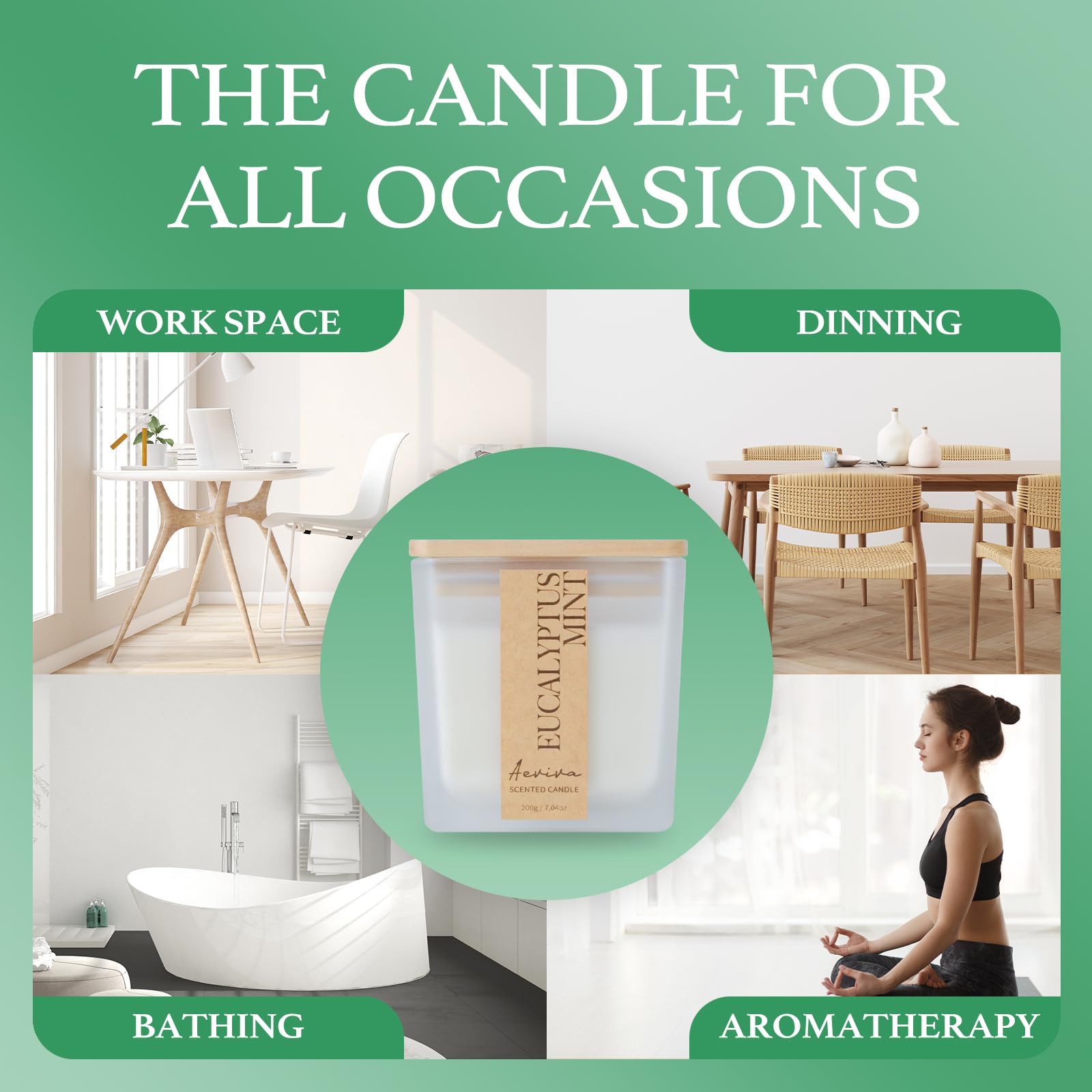 Crackling wooden wick of Aeviva eucalyptus mint candle
