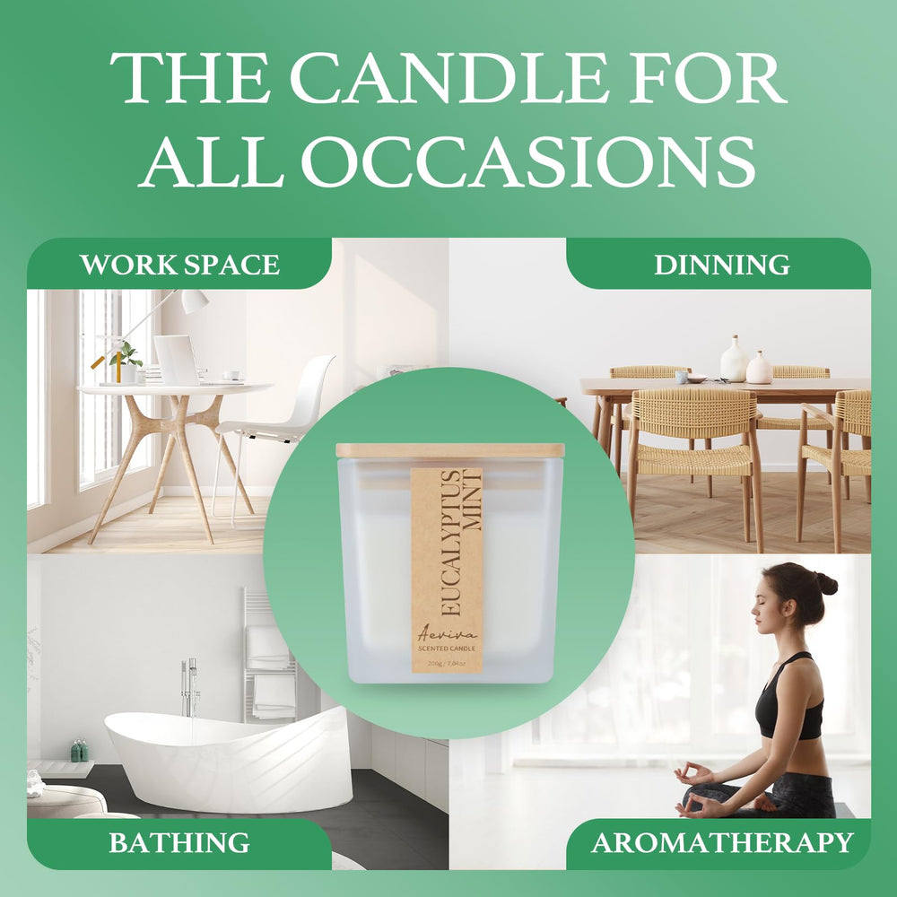 Crackling wooden wick of Aeviva eucalyptus mint candle