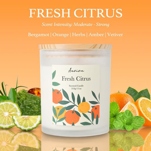 Aeviva Fresh Citrus jar candle with label and wick