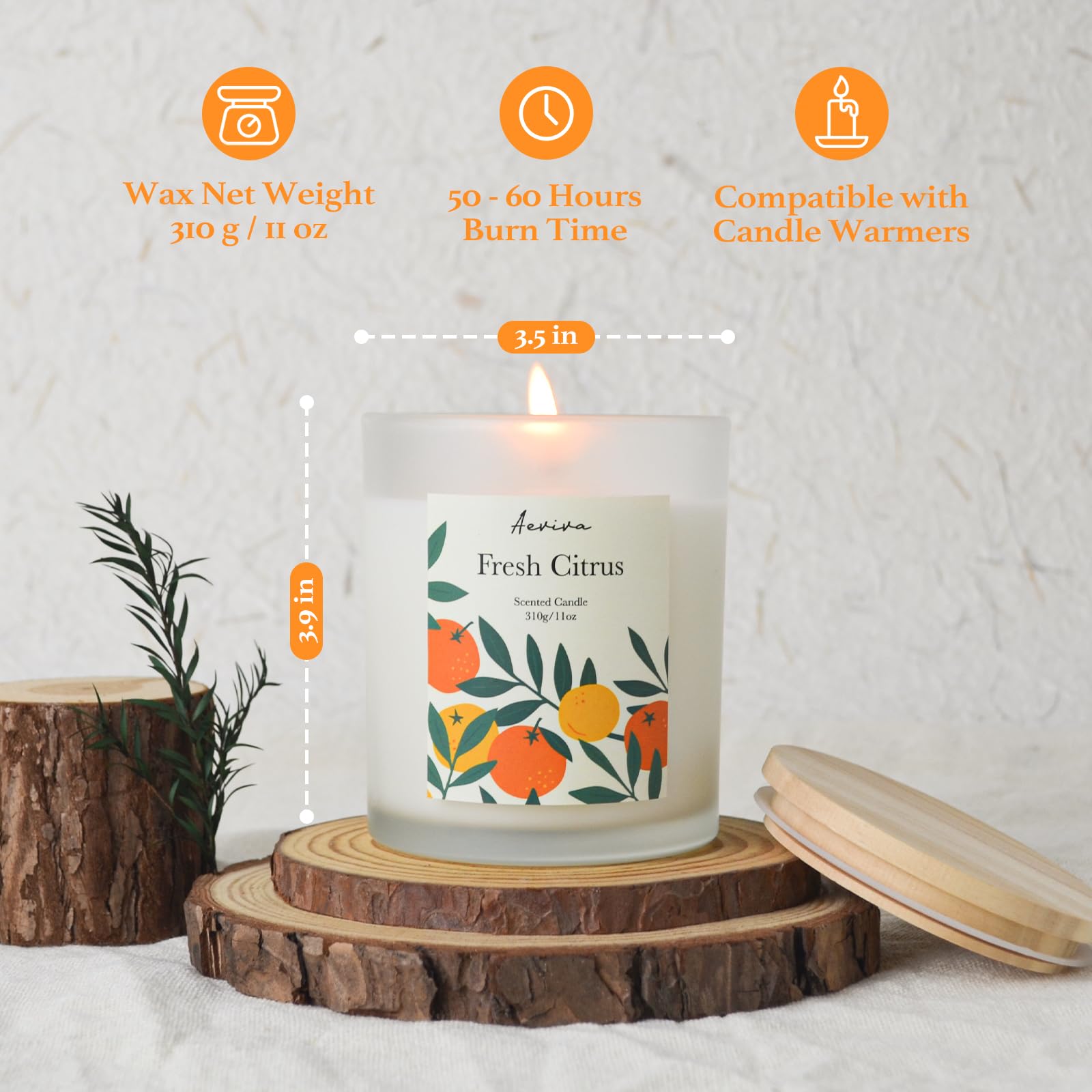 Citrus candle in home setting with warm ambient light