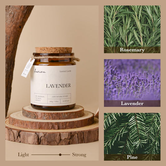 Close-up of 7.05 oz lavender candle with natural soy wax