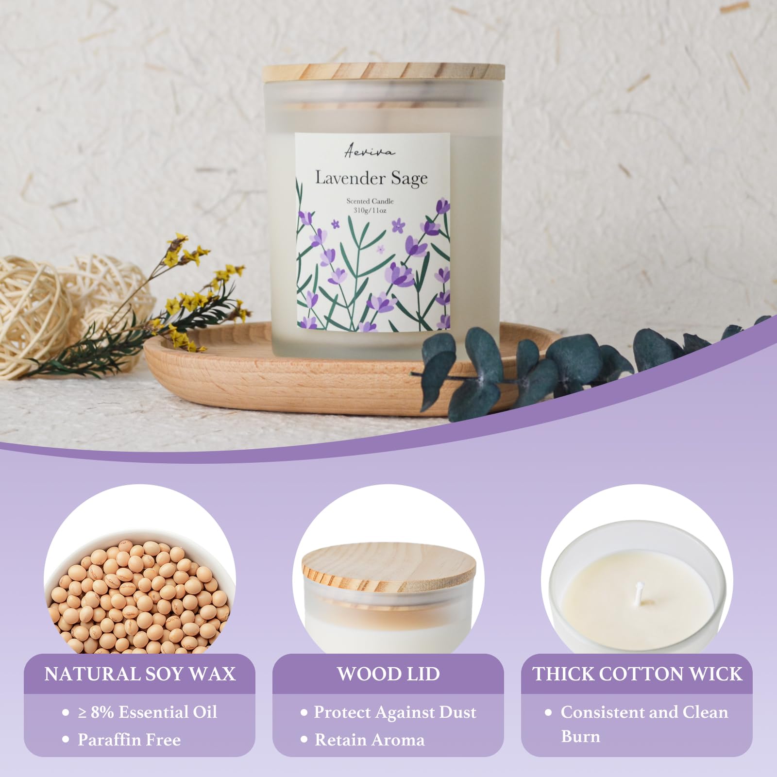 Natural soy wax candle with thick cotton wick