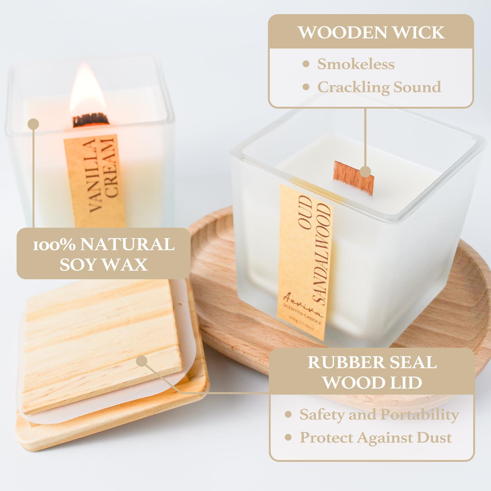Cube-shaped candle with ivory matte finish, gift-ready