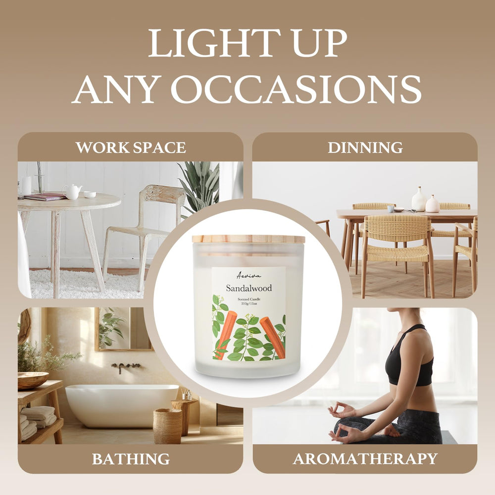 Elegant label and packaging of Aeviva sandalwood candle