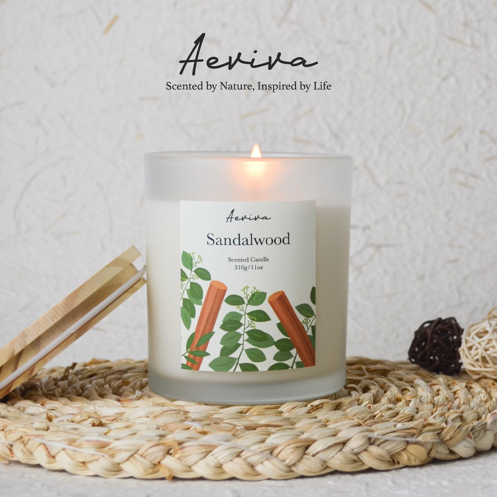 Gift-ready presentation of Aeviva sandalwood candle