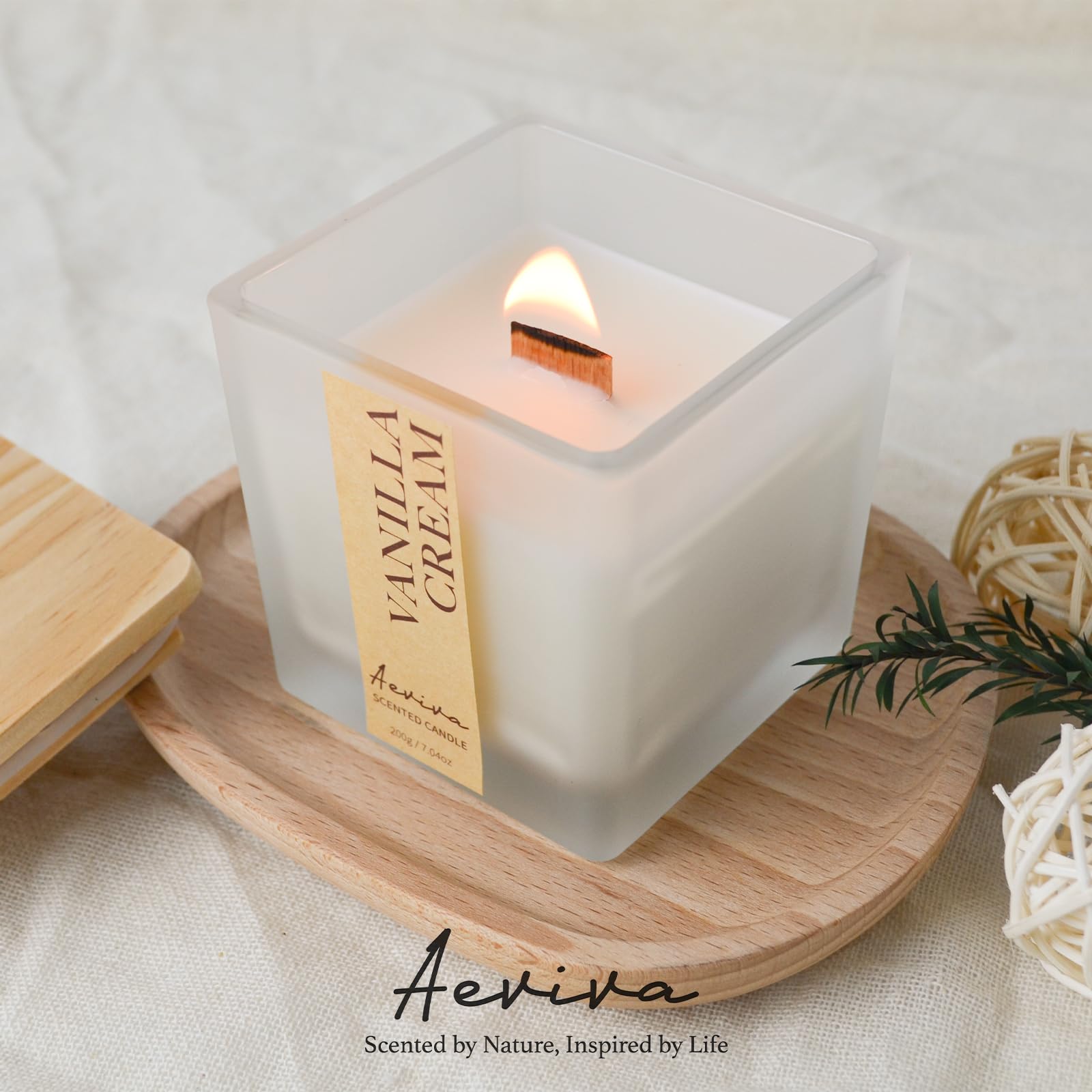 Minimalist packaging for Aeviva Vanilla Cream candle
