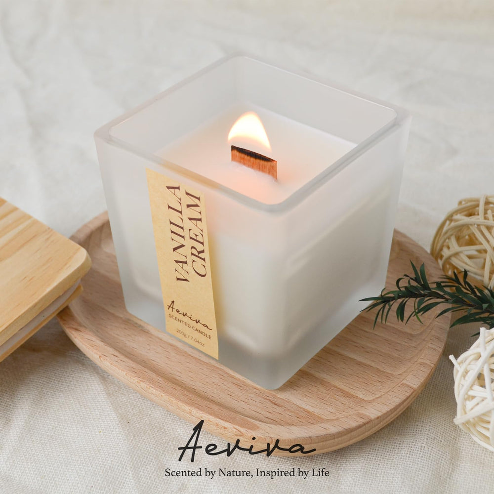 Minimalist packaging for Aeviva Vanilla Cream candle