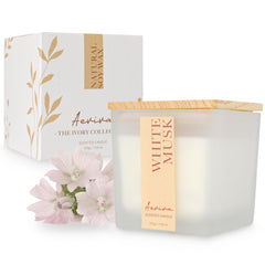 Aeviva White Musk scented candle in 7.04 oz natural soy wax