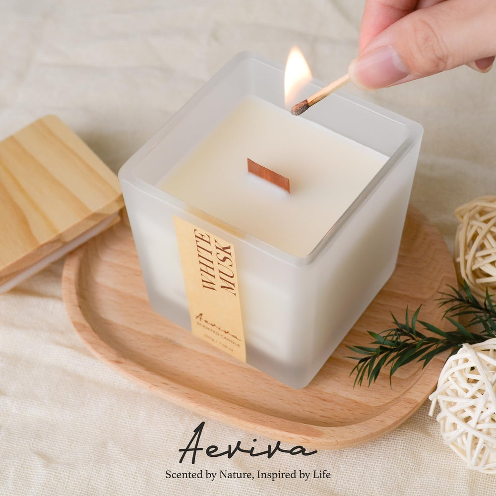 Gift-ready packaging for Aeviva White Musk candle