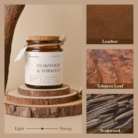 Close-up of the amber jar candle showing the wooden wick