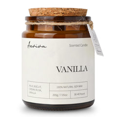 Aeviva vanilla scented candle in amber jar, 7.05 oz