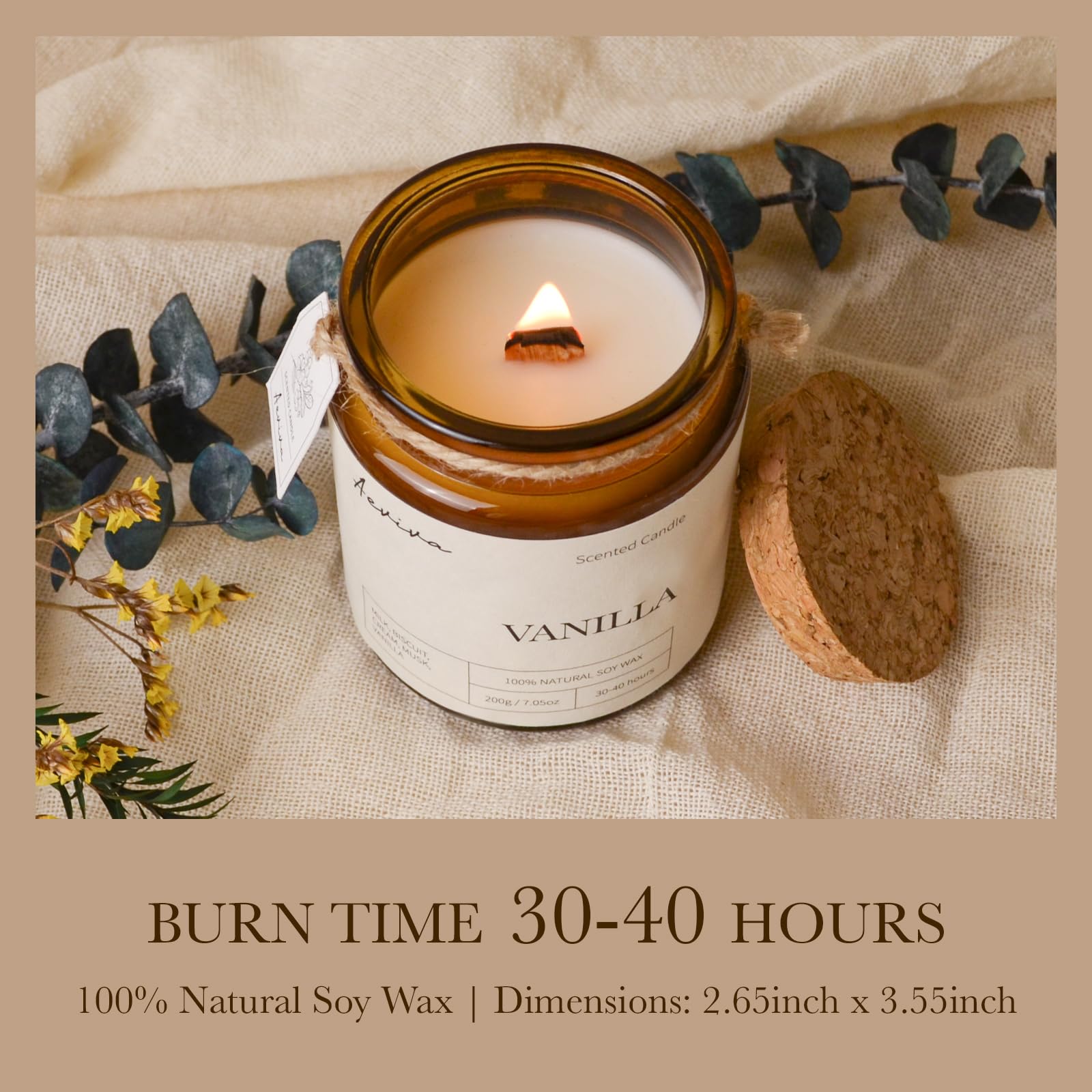 Aeviva vanilla candle burning cleanly with even melt