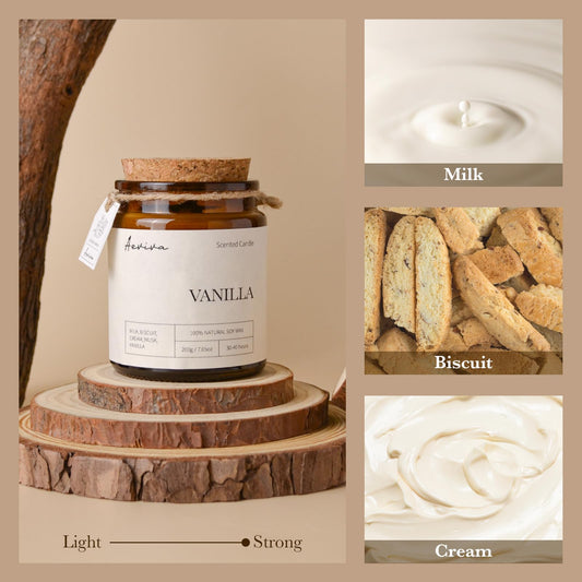 Close-up of double wooden wick on Aeviva vanilla candle