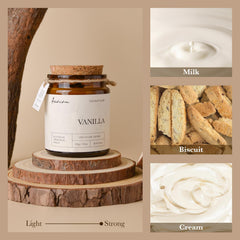 Close-up of double wooden wick on Aeviva vanilla candle