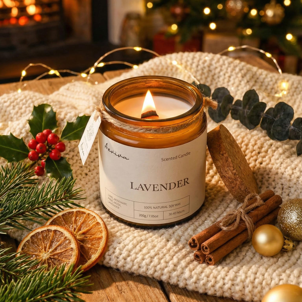 Aeviva close-up of double wooden wicks offering gentle crackling ambiance