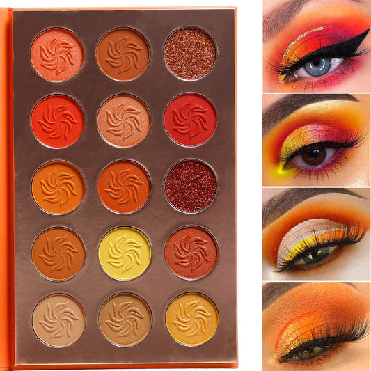 Afflano Sunset 15-color palette open showing warm shades for versatile day-to-night looks.