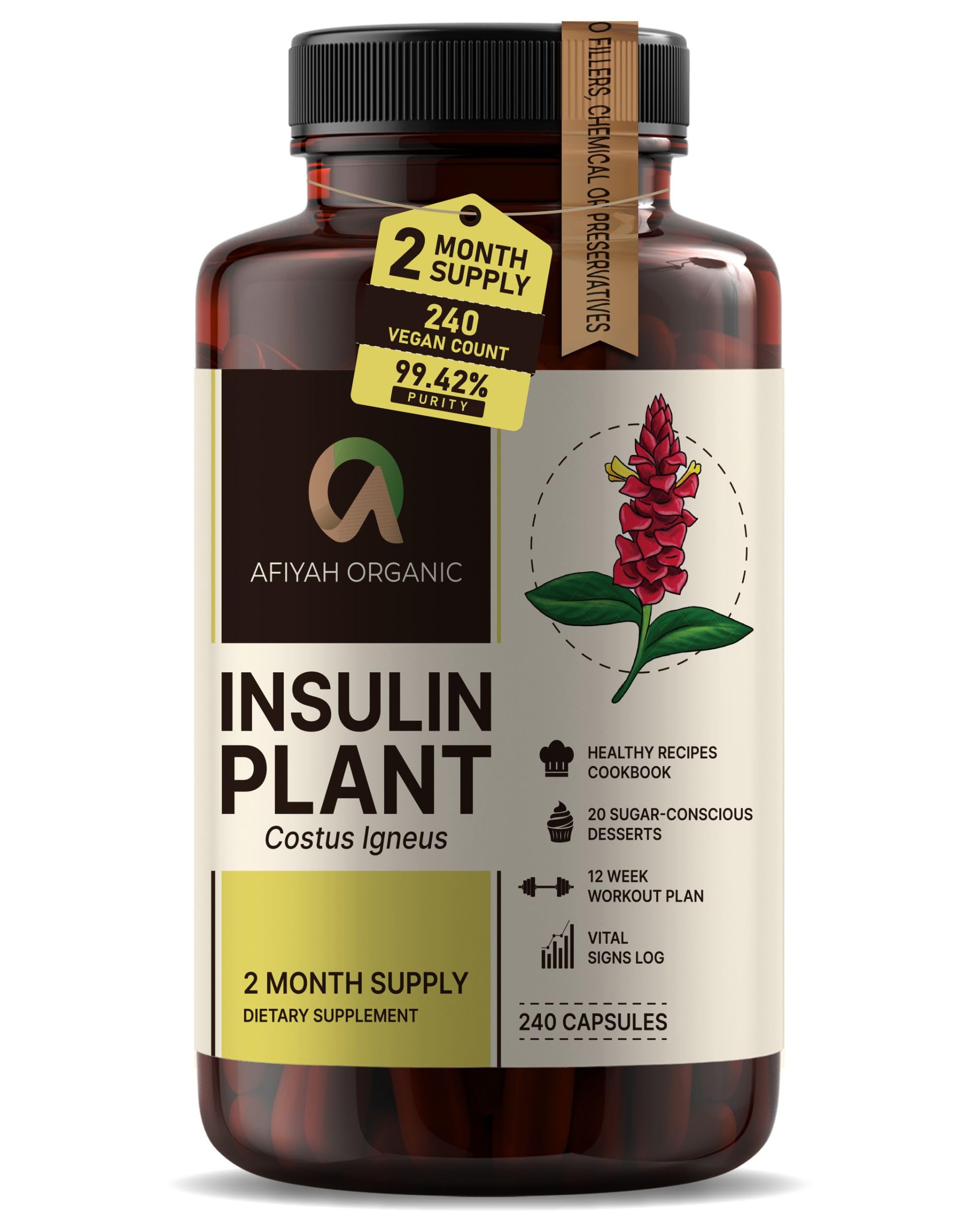 Afiyah Organic Costus Igneus capsules bottle label