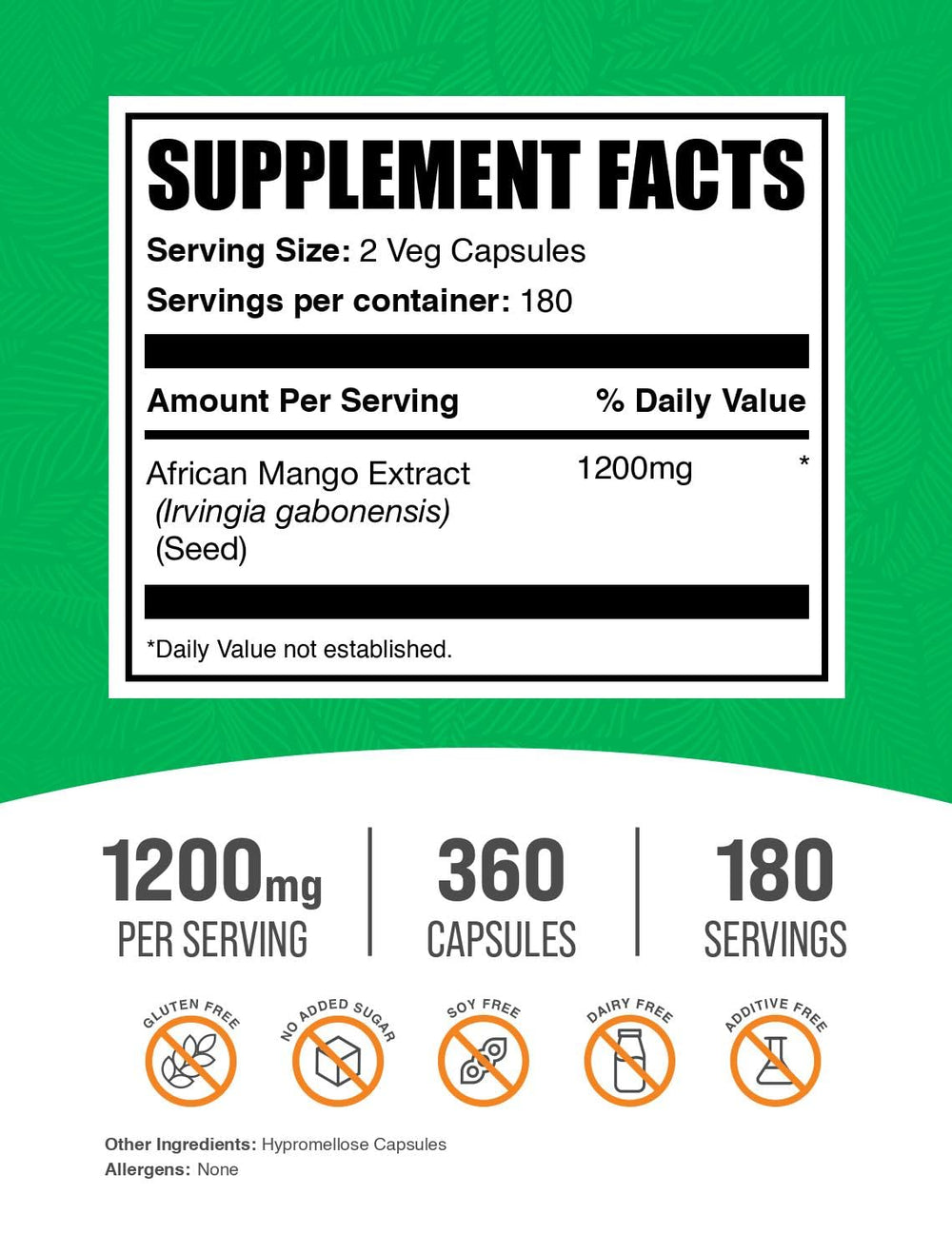 African Mango Extract capsules ingredients label