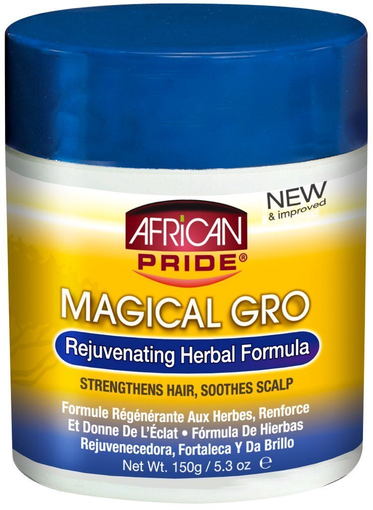 African Pride Magical Gro Herbal bottle, easy to add to your routine, rejuvenating aroma.