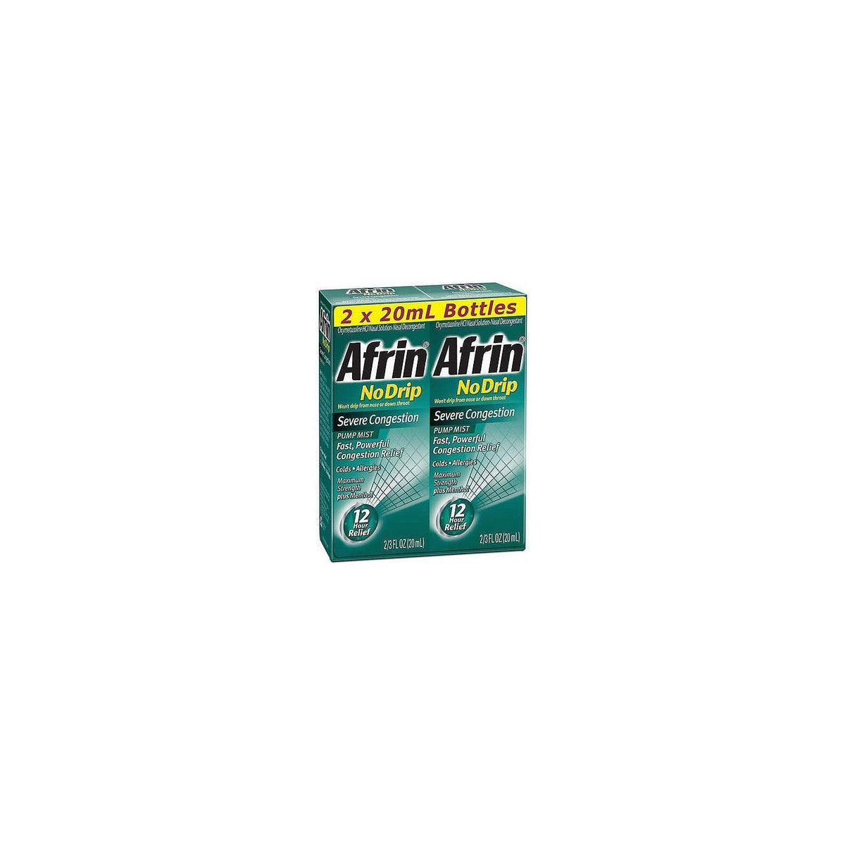 Afrin No Drip pump mist nasal spray image demonstrates targeted congestion relief.