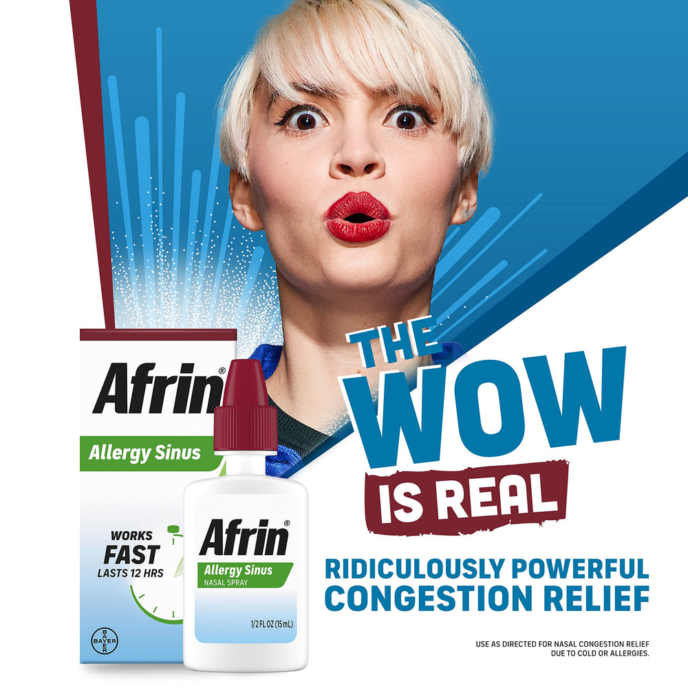 Afrin nasal congestion relief spray illustrating rapid breathing improvement.
