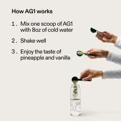 Daily scoop serving of AG1 greens powder