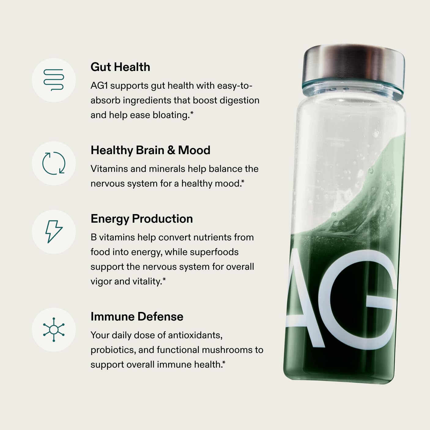 AG1 gluten-free vegan label emphasizing dietary compatibility and accessibility.