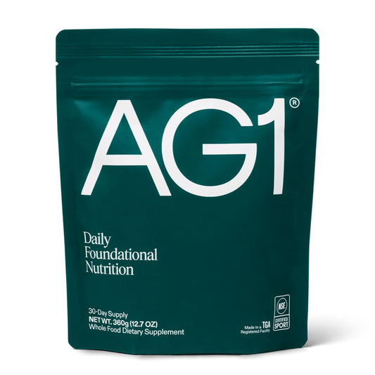 Front view of AG1 Greens Powder refill pouch