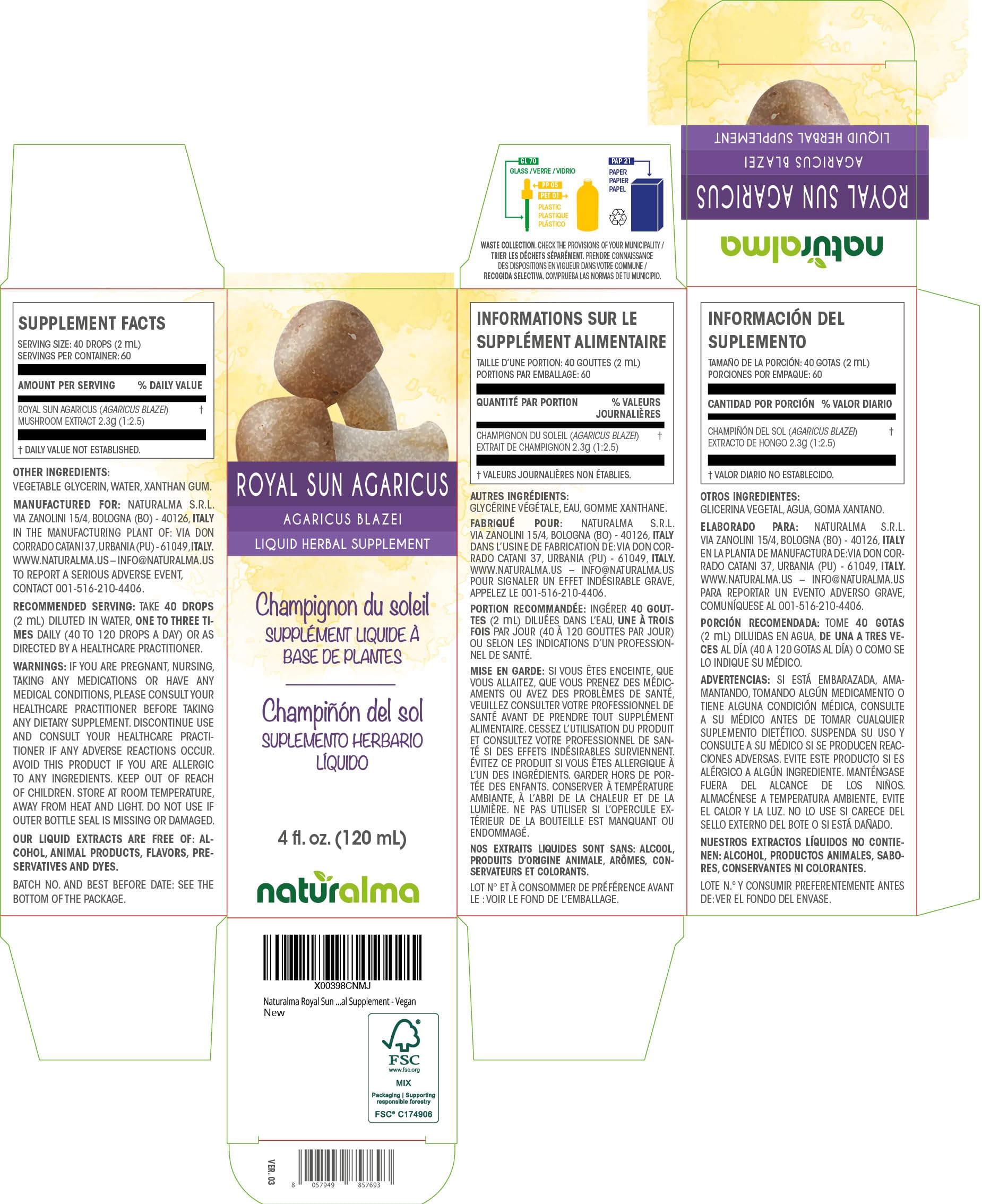 Agaricus blazei or Agaricus subrufescens liquid extract drops