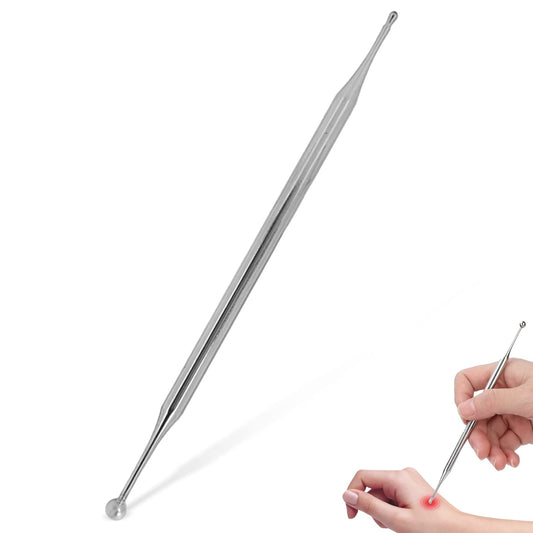 Close-up of Agatige dual-head facial reflexology tool with two nib sizes
