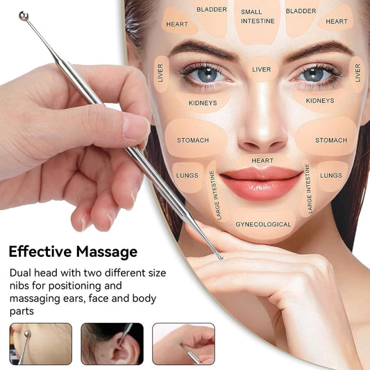 Stainless steel acupressure pen with polished dual heads
