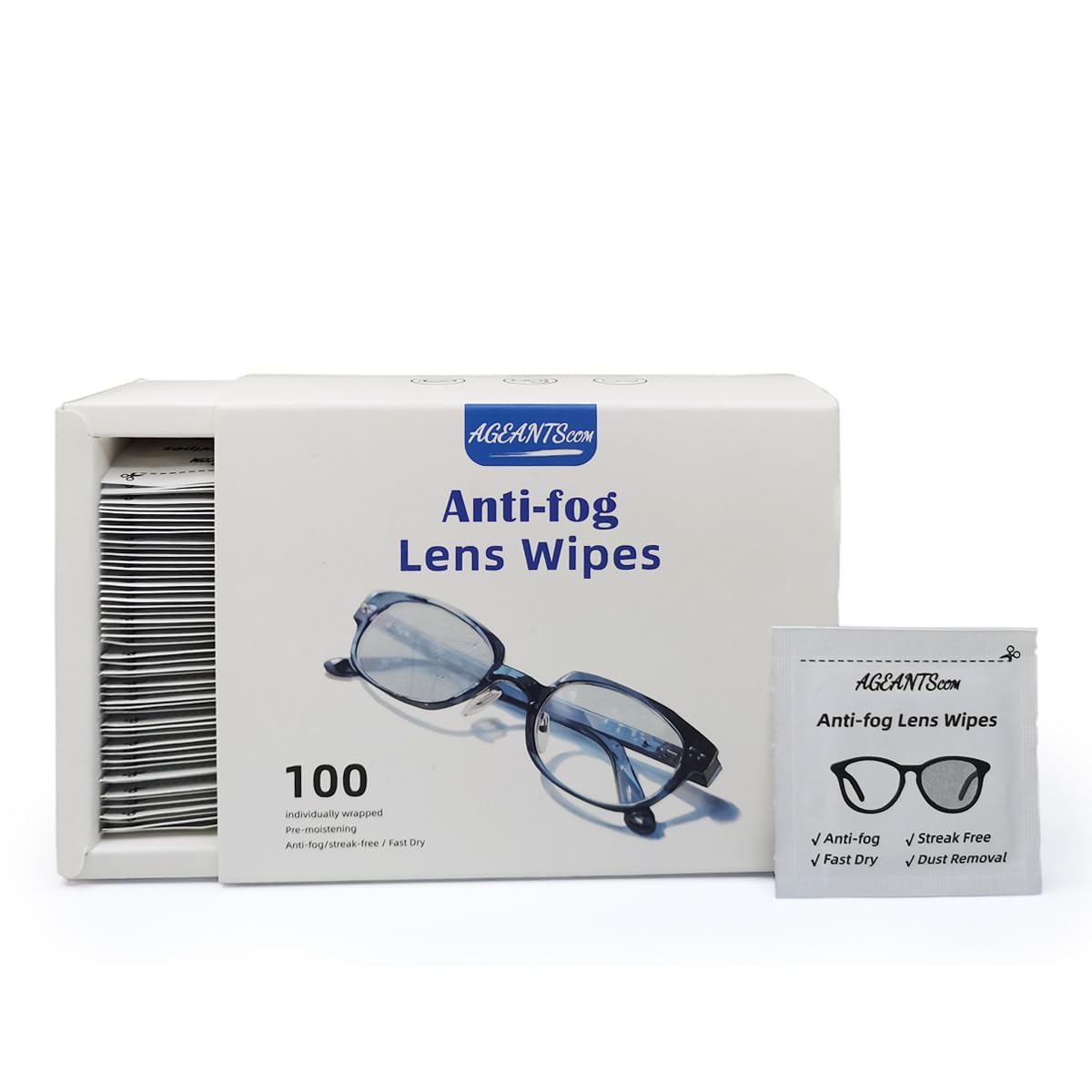 ageantscom Anti Fog Wipes 100-pack box with drawer design