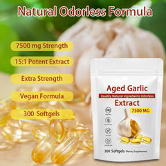 Close-up of odorless aged garlic softgels