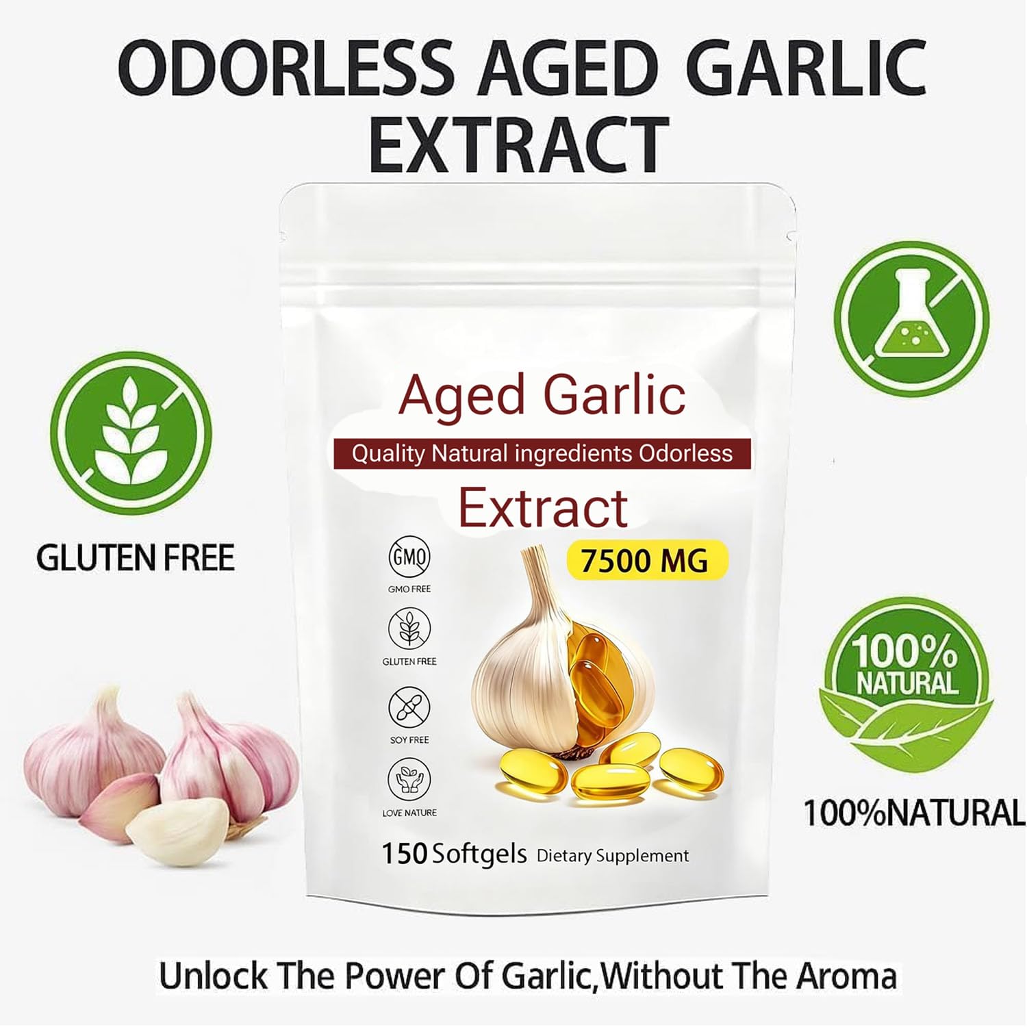 Supplement bottle on white background - Odorless Garlic 7500mg