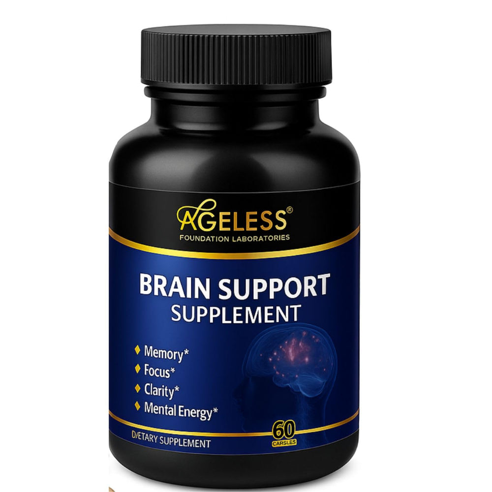 Ageless Brain Supplements bottle with capsules
