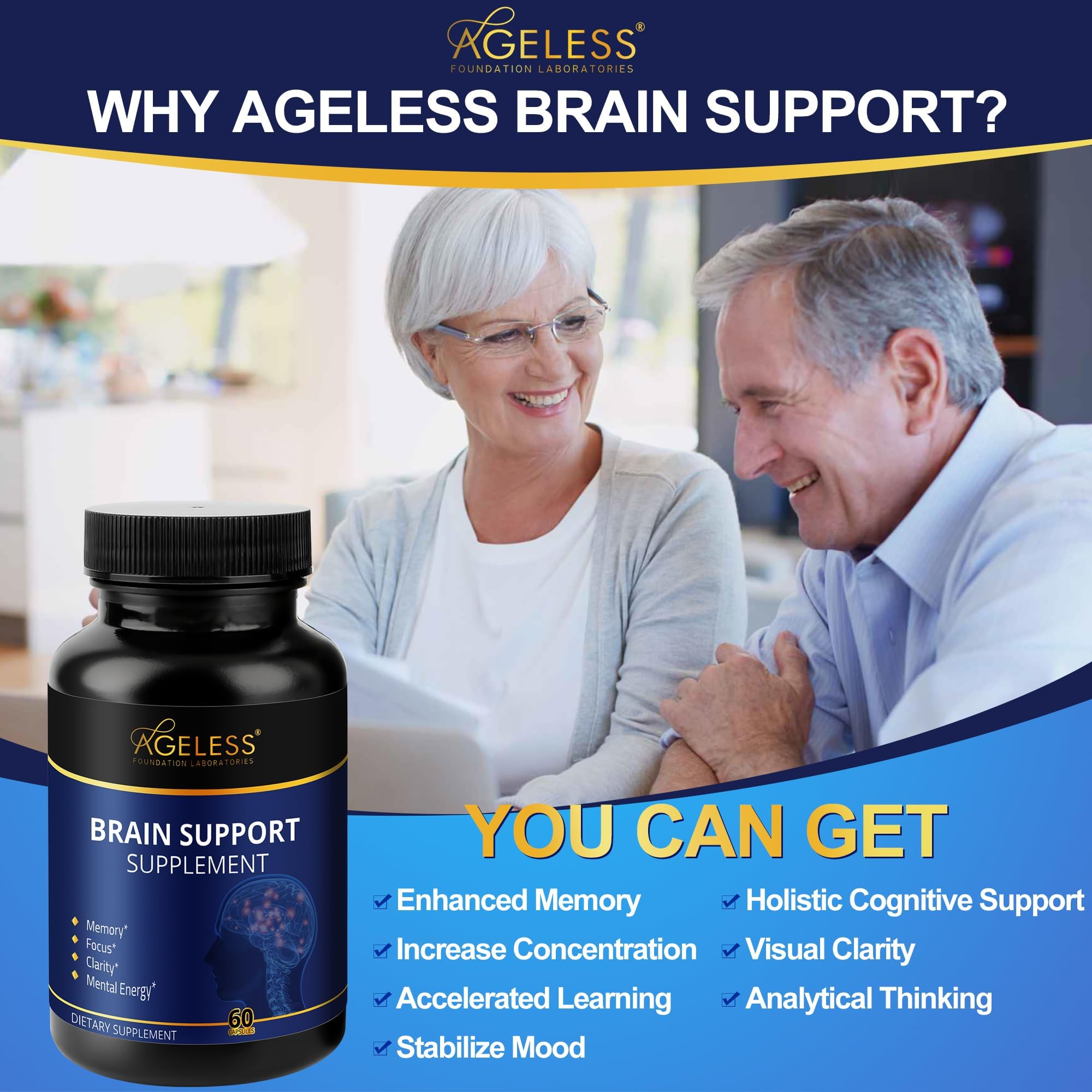 Packaging of a safe, non-stimulant cognitive support supplement