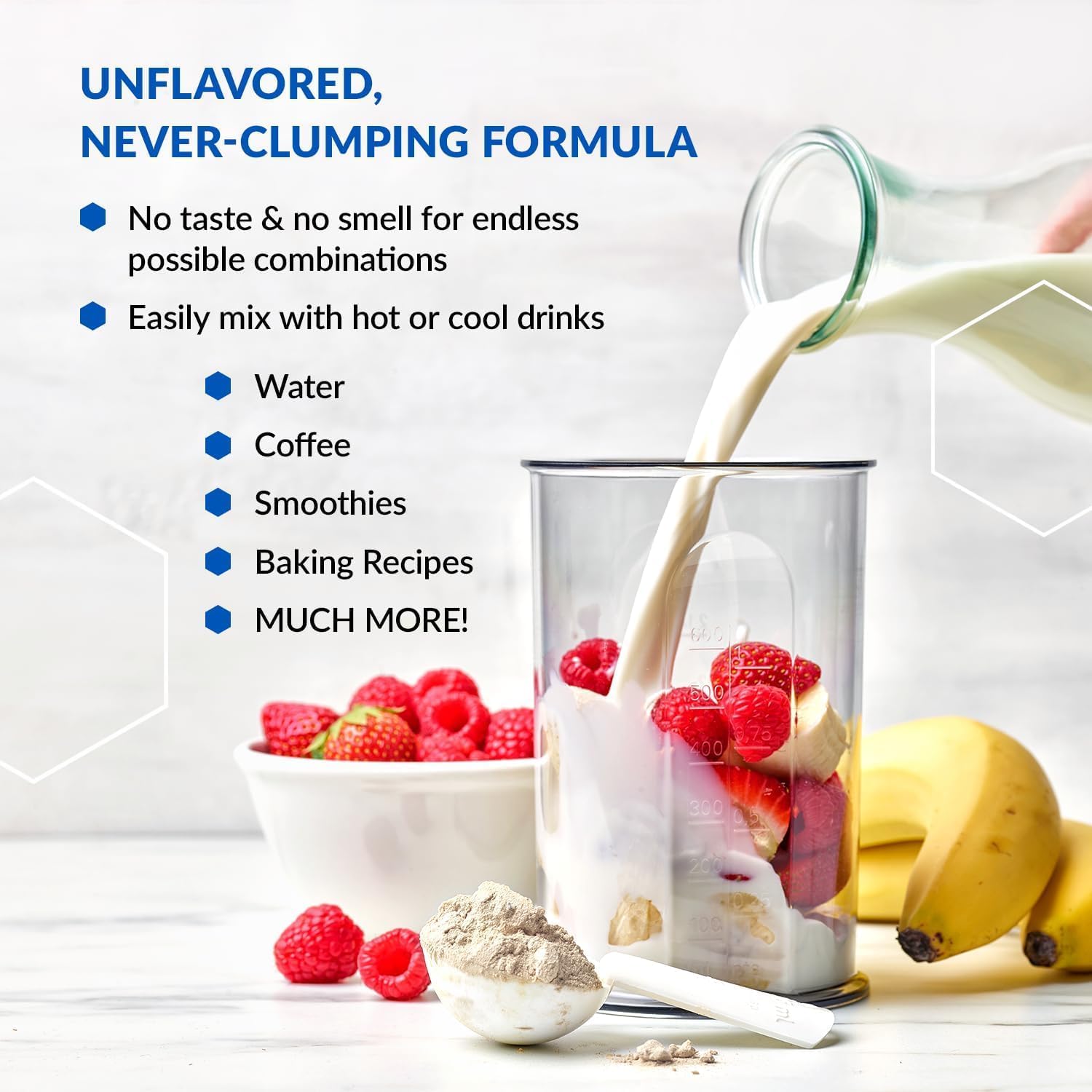 Flavors: Vanilla, Chocolate, Fruit Punch, and Unflavored sachets