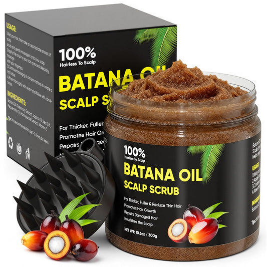 Agodafoo Batana Oil Scalp Scrub bottle demonstrates premium packaging for nourishing scalp care.