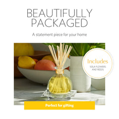 Close-up of reeds and sola flowers in the Limone AirEssence diffuser