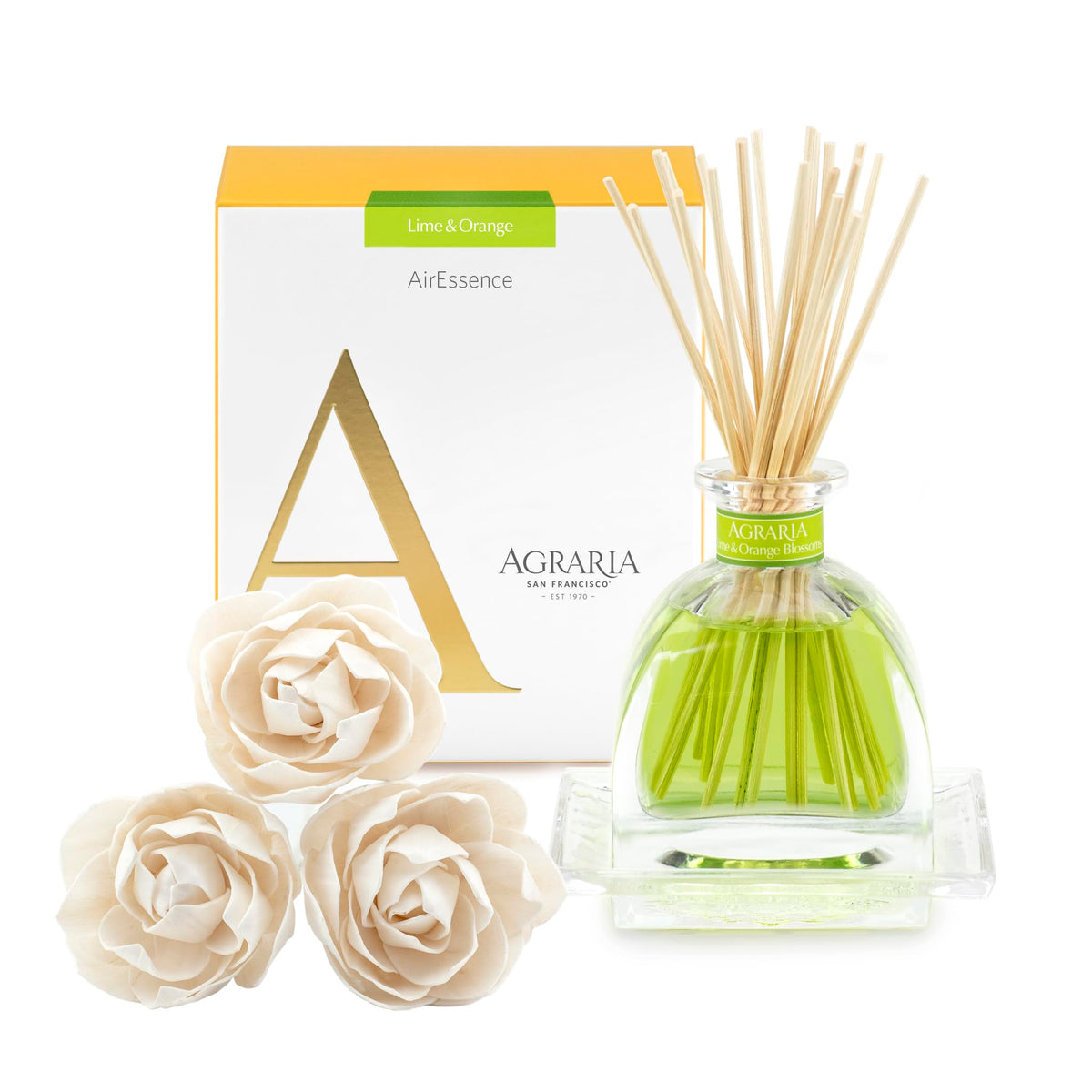 AGRARIA AirEssence Flower and Reed Diffuser Set with three sola flowers