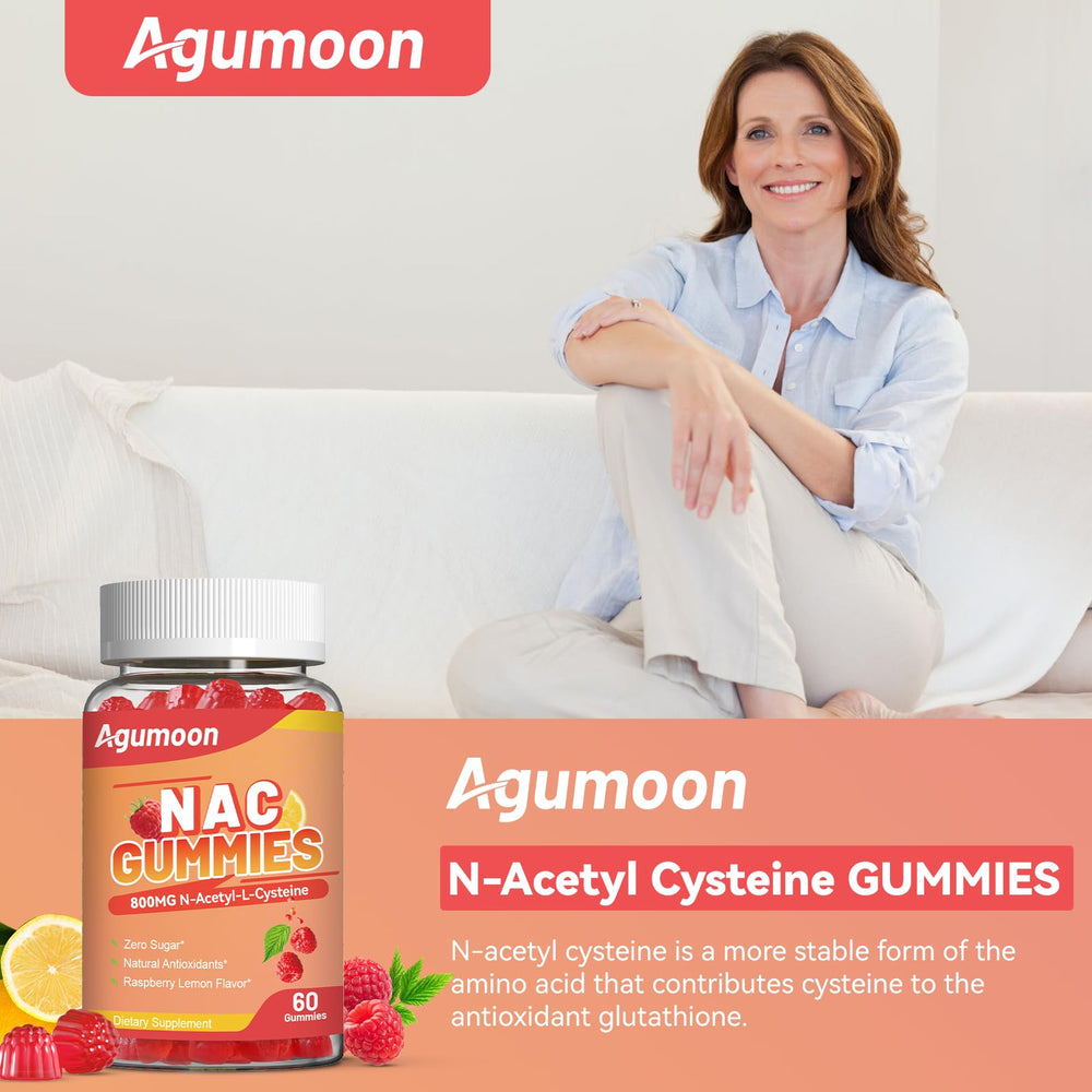 Close-up of Agumoon NAC Gummies bottle with label