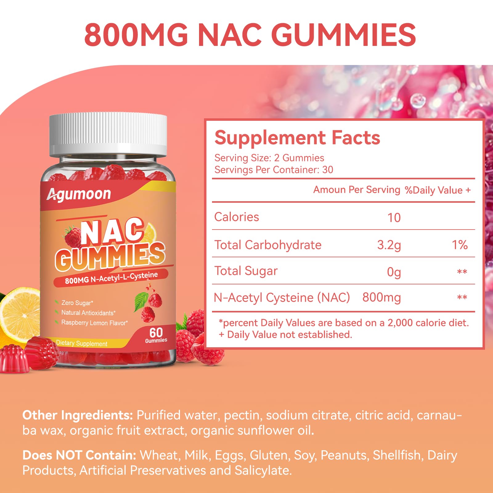 Serving size showing two NAC gummies