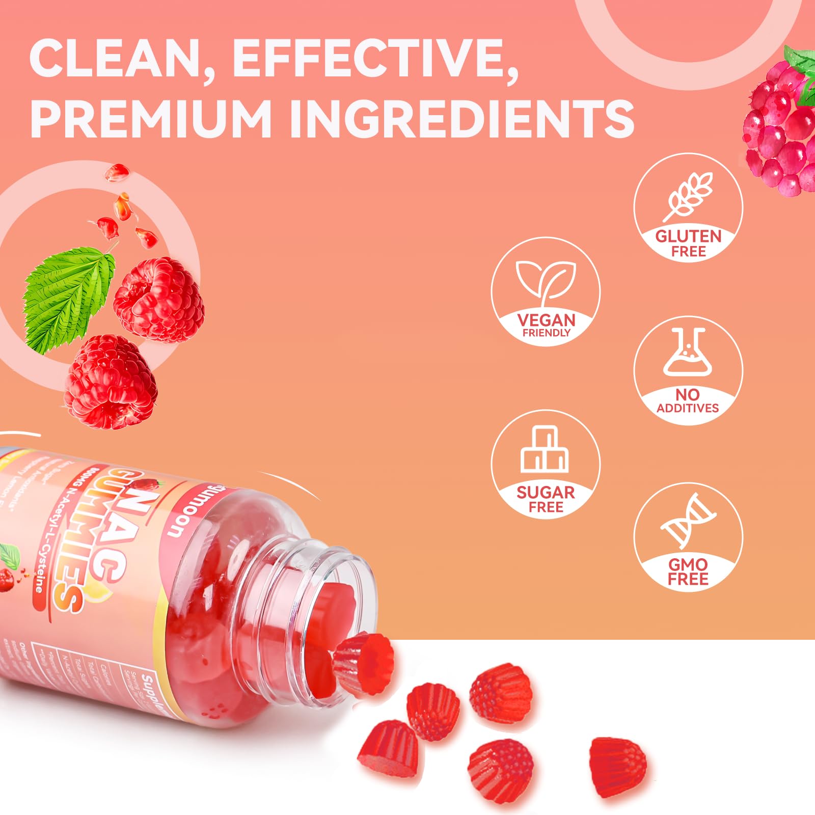 Natural Raspberry Lemon flavored NAC gummies