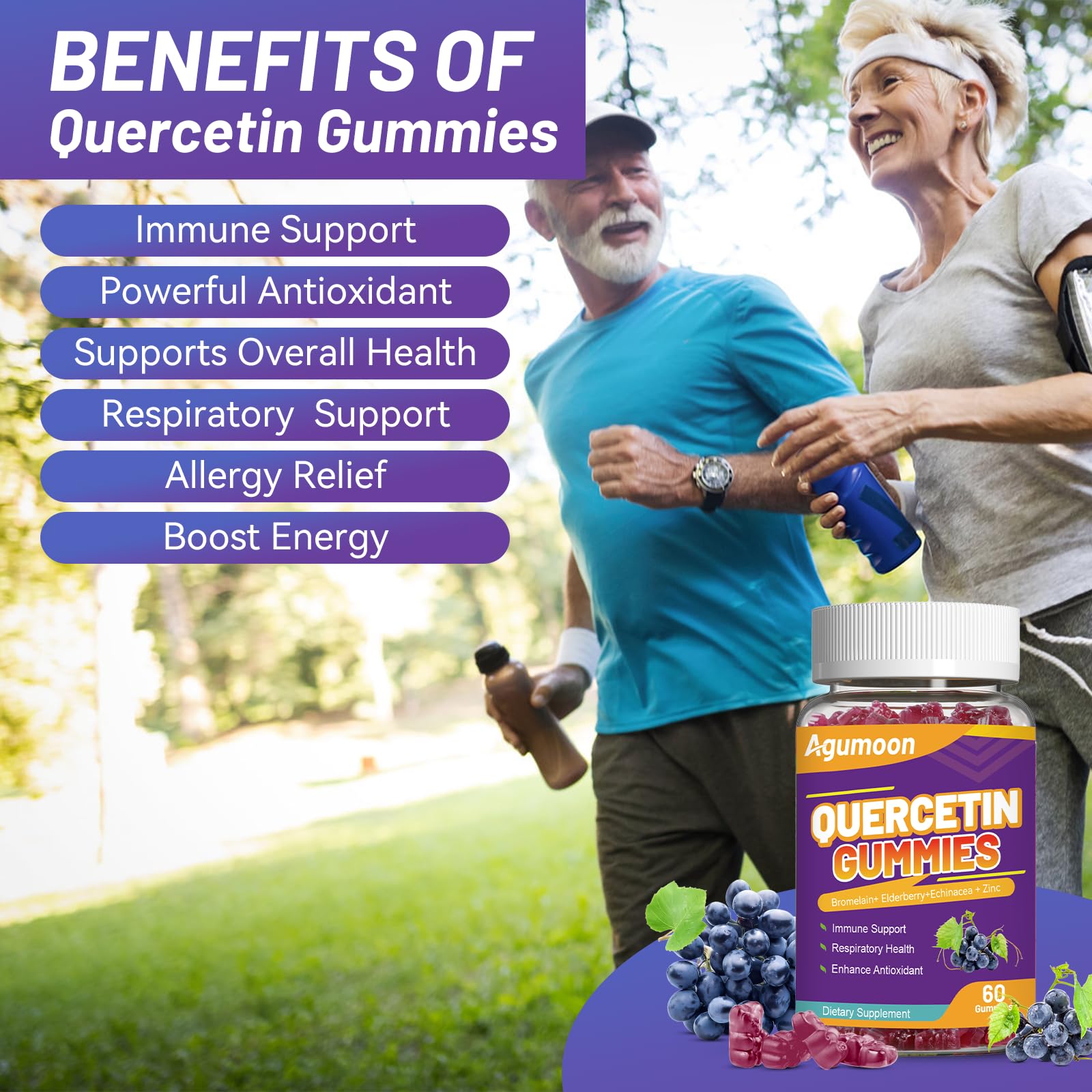 Agumoon Quercetin Gummies bottle back with nutrition
