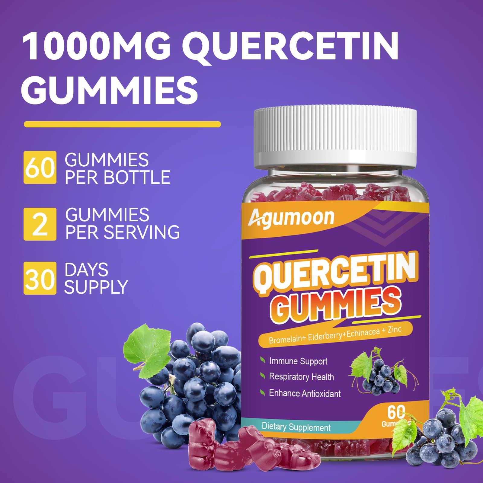 Packaged Agumoon Quercetin Gummies box and bottle