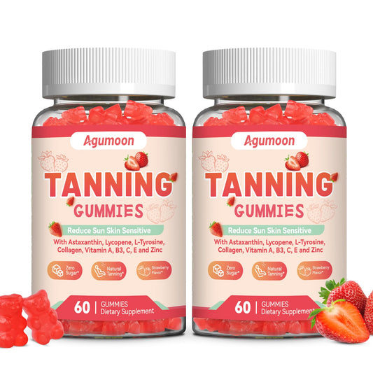 Agumoon Tanning Gummies bottle on white background