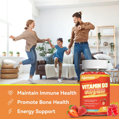 Strawberry-flavored Vitamin D3 gummies on white background