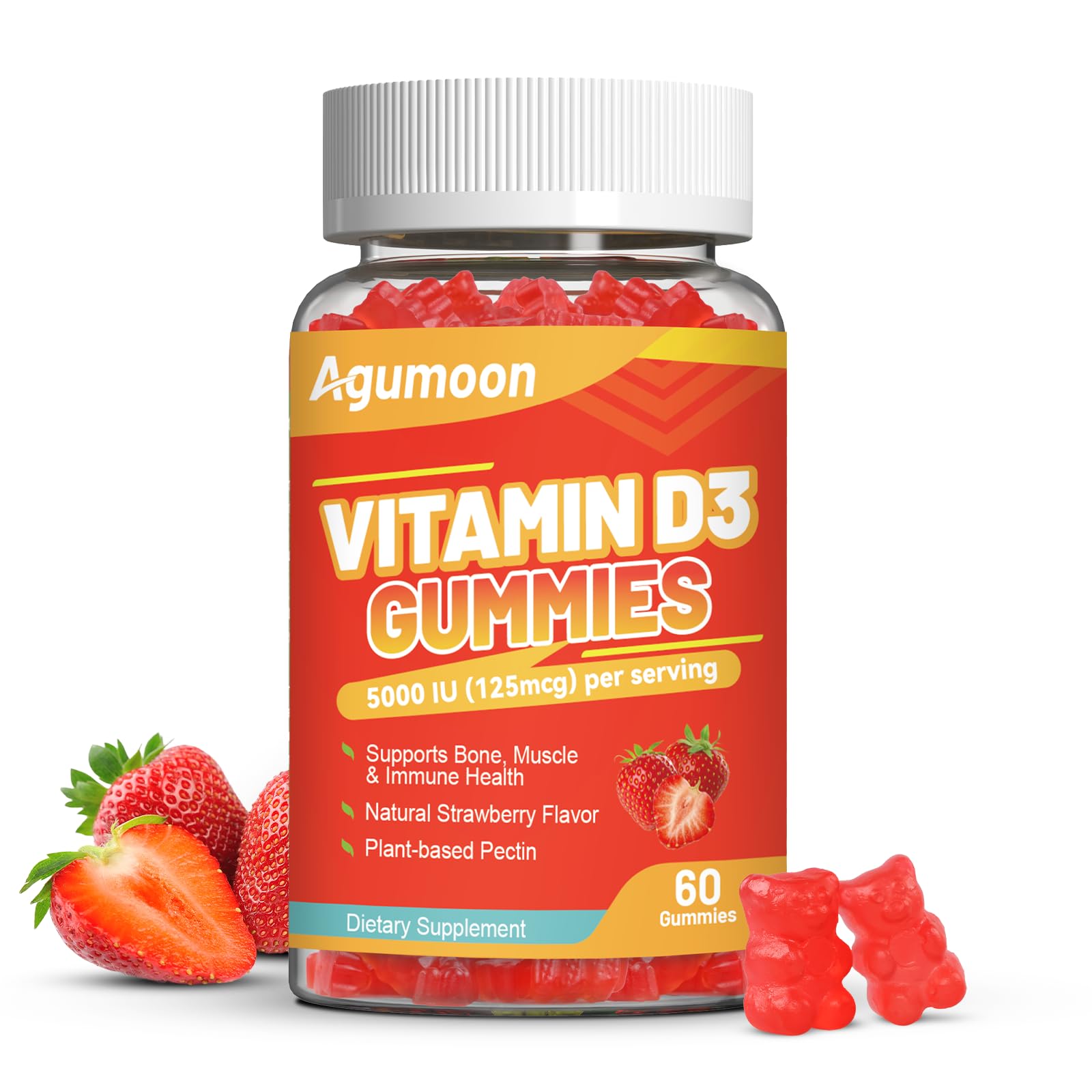 Main product image of Agumoon Vitamin D3 5000 IU strawberry gummies bottle