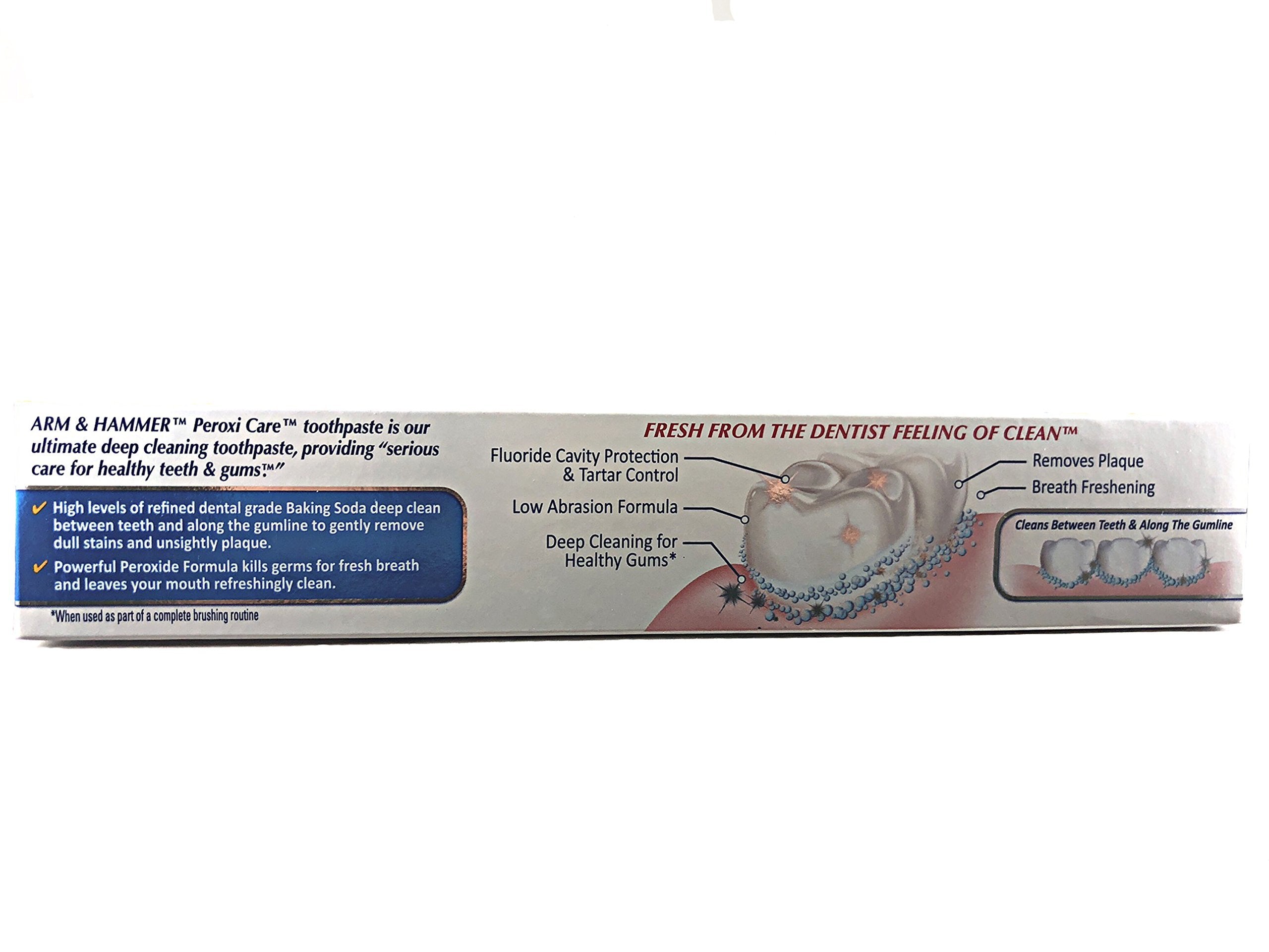 Close-up of baking soda formula on A&H Peroxicare Tart toothpaste with fresh mint
