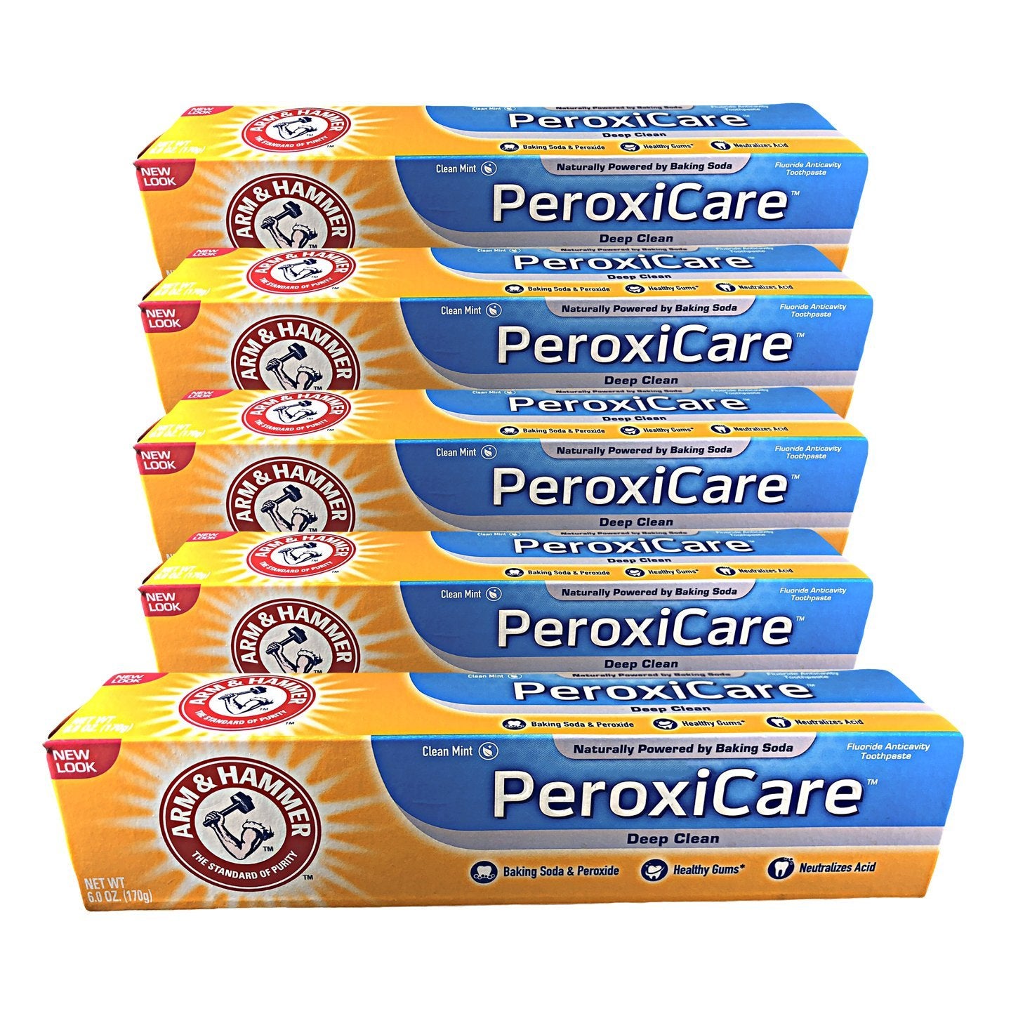 Front view of A&H Peroxicare Tart toothpaste 6 oz pack of 5
